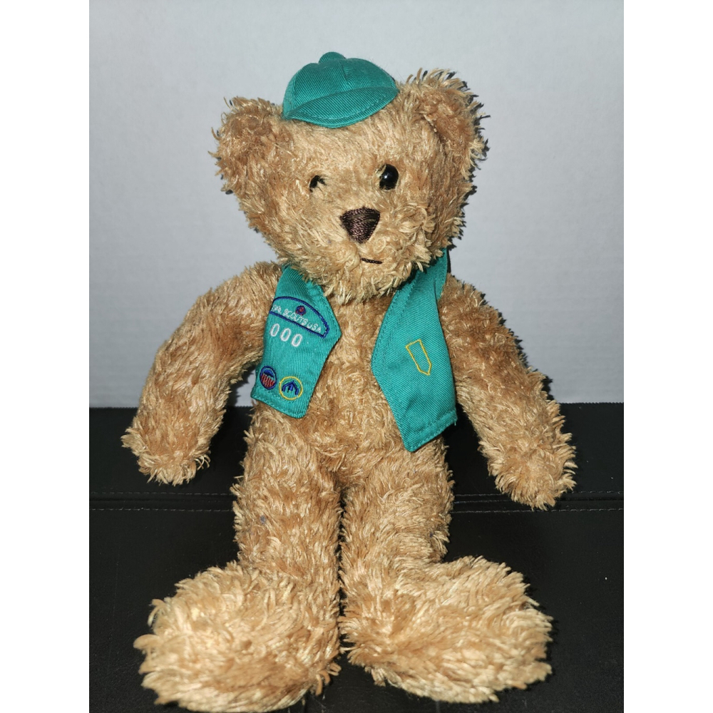 2001 Mary Meyer Junior Girl‎ Scout Plush Bear Green Vest Hat Vintage Caramel 12”